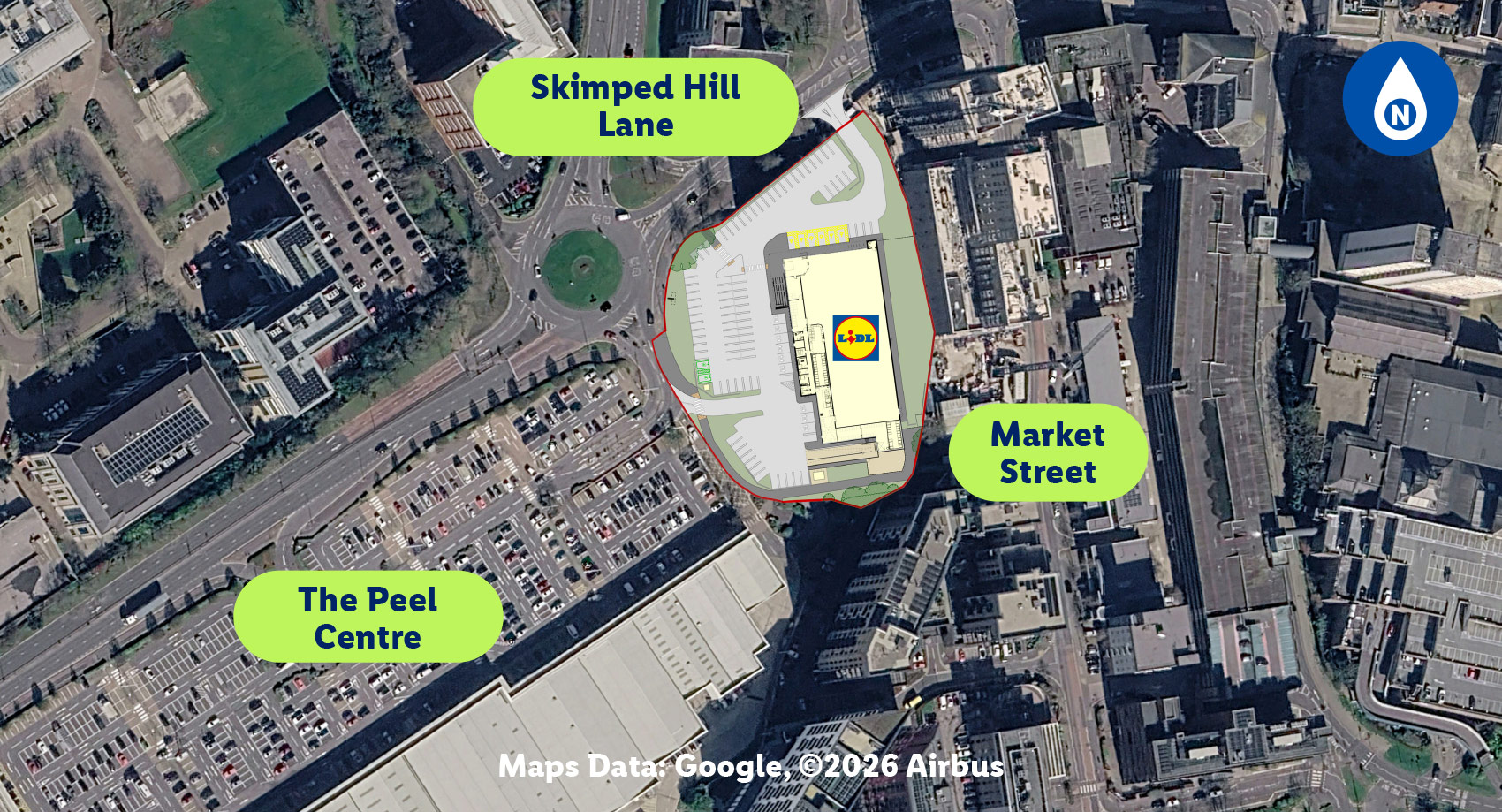 aeril photograph of the site with the proposed store